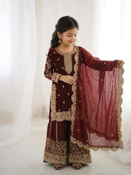 Kids Ethnic Wear ZSR 3169 Fendy Silk red Children clothing wholesale market in Mumbai